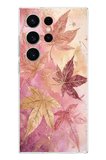 Samsung Galaxy S26 Ultra Uyumlu Pembe ve Bordo Tonlu Yaprak Baskılı Silikon Kılıf