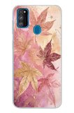 Samsung Galaxy M30S/M21 Uyumlu Pembe ve Bordo Tonlu Yaprak Baskılı Silikon Kılıf