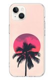 İphone 13/14 Uyumlu Palmiye Kırmızı Ay Baskılı Silikon Kılıf