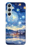 Samsung Galaxy A34 Uyumlu Yıldızlı Gökyüzü ve Şehir Silüeti Baskılı Silikon Kılıf