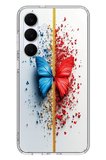 Samsung Galaxy S25 FE Uyumlu Kırmızı Mavi Kelebek Baskılı Silikon Kılıf