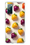 Samsung Galaxy S20 FE Uyumlu Sarı Kırmızı Çilekler Baskılı Silikon Kılıf
