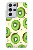 Samsung Galaxy S21 ULTRA Uyumlu Yeşil Kivi Dilimleri ve Kalp Çekirdek Baskılı Silikon Kılıf