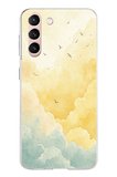 Samsung Galaxy S21 Uyumlu Sarı ve Yeşil Tonlu Bulut ve Kuşlar Baskılı Silikon Kılıf