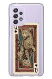 Samsung Galaxy A72 Uyumlu İskambil Kağıdı Tasarımlı Leopar Portre Baskılı Silikon Kılıf