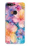 Huawei Y7 2018 - Honor 7C Uyumlu Renkli Çiçekler Sulu Boya Baskılı Silikon Kılıf