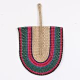 Japandi Bambu ve Deniz Sazı Hasır Doğal Yeşil Bej Fuşya Renk Japon Yelpaze Duvar Dekoru 60x40x37cm