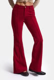 Kadın Bordo Flare Fit Pürüzsüz Dokulu Esnek Velvet Kadife Kumaş Pantolon