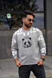 Sweatshirt Bisiklet Yaka Panda Baskılı Oversize Sweat
