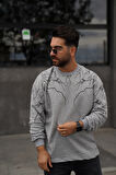 Sweatshirt Bisiklet Yaka Yıldırım Baskılı Oversize Sweat