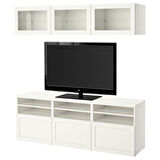 Tv ünitesi, beyaz-şeffaf cam, 180x42x192 cm, HANVIKEN/SINDVIK, çıt çıt raylı