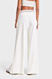 Kadın Ekru Renk Örme Kumaş Kemeri Dantelli Özel Tasarım Eşofman Pantolon