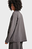 Kadın Antrasit Renk Süper Bol Kesim Kruvaze Düğmeli Tasarım Oversize Ceket