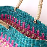 El Yapımı Bohem Yaz Plaj Deniz Sazı Çanta, Pembe-Yeşil-Siyah-Sarı Kadın Omuz Çantası 50x17x30x47cm