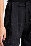 Kadın Siyah Renk Bol Kesim Önü Parlak Taşlı Özel Tasarım Pantolon