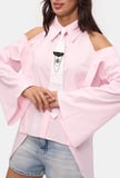 Kadın Pembe Oversize Kravatlı Özel Tasarım Gömlek