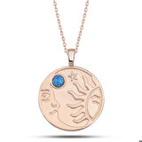 Gümüş Rose Opal Mavi Taşlı Ay Güneş Kadın Kolye