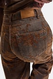 Kadın Ballon Barrel Özel Flok Kumaş Tasarım Denim Jean