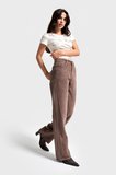 Kadın Pastel Kahve Doris 29w5-140 Straight Fit Yüksek Bel Kalın Fitilli Velvet Kadife Kumaş Pantolon