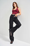 Kadın Siyah Renk 1S5-1 Straight Fit Yüksek Bel %100 Koton Denim Jean