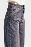 Kadın Koyu Tint Renk Olea 2w5-10 Wide Leg Fit Yüksek Bel İç Boy 77cm %100 Koton Denim Jean