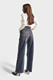 Kadın Koyu Tint Renk Olea 2w5-10 Wide Leg Fit Yüksek Bel İç Boy 77cm %100 Koton Denim Jean