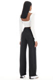 Kadın Siyah Black Od Renk Wide Leg Fit Rahat Kalıp Yüksek Bel Denim