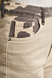 Kadın Bej Renk 6s5-57 Straight Fit Yüksek Bel İç Boy 80cm Leopar Desenli Denim Jean