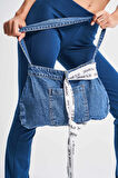 Mavi Renk 1w4-7 Cep Detaylı Fularlı Askılı Denim Çanta
