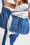 Mavi Renk 1w4-7 Cep Detaylı Fularlı Askılı Denim Çanta