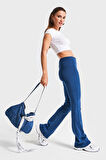 Mavi Renk 1w4-7 Cep Detaylı Fularlı Askılı Denim Çanta
