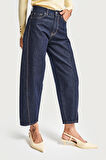 Kadın İndigo Renk 7w5-50 Carrot Fit Rahat Kesim İç Boy 67cm %100 Koton Denim Jean