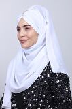 Taşlı Büzgülü Bağlamalı Şal Beyaz - Beyaz