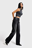 Kadın Koyu Füme Renk 2s6-1 Loose Fit Orta Bel %100 Koton Denim Jean