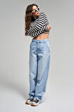 Kadın Ice Rengi 2S5-3 Skater Fit %100 Koton Orta Bel Bol Kesim İç Boy 80cm Denim Jean