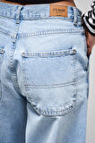 Kadın Ice Rengi 2S5-3 Skater Fit %100 Koton Orta Bel Bol Kesim İç Boy 80cm Denim Jean