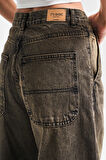 Kadın Haki Kot Rengi 4S5-86 Skater Fit Bol Kesim %100 Koton Orta Bel Denim Jean