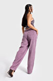 Kadın Lila Renk 29w5-111 Skater Fit Kalın Fitilli Velvet Kadife Kumaş Pantolon
