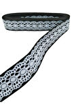 Tafta Dantel Görünümlü Kurdele Siyah 25 mm 1 Metre