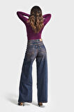 Kadın Koyu Tint Rengi Hera 2w5-61 Palazzo Fit %100 Koton Denim Jean