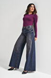 Kadın Koyu Tint Rengi Hera 2w5-61 Palazzo Fit %100 Koton Denim Jean