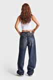 Kadın Koyu Tint Rengi 17W4-5 Süper Palazzo Fit Orta Bel %100 Koton Denim Jean