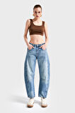 Kadın G.Kot Rengi 2S5-31 Midrise Barrel Fit %100 Koton Denim