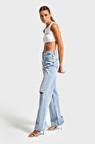 Kadın Tint Kot Rengi Fs439 Yırtık Detaylı Straight Fit Denim