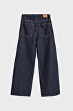 Kadın İndigo Renk 7w5-50 Palazzo Baggy Fit %100 Koton İç Boy 83cm Denim Jean