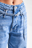 Kadın Mavi Renk 2S54 Taılored Fit Kemerli %100 Koton Denim