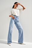 Kadın Ice Renk V-4S5-27 Viskon Esnek Kumaş Yüksek Bel İç Boy 80cm Denim Jean