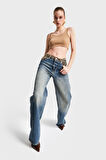 Kadın T.Kot Rengi 2S5-65 Midrise Wideleg Leopar Desenli Denim