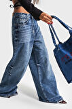 Kadın Mavi Kot Rengi 4W4-24 Mega Baggy Fit %100 Koton Super Bol Denim Jean