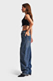 Kadın T.Kot 2w48 Rengi Taş Detaylı Skater Fit Tasarım Denim
